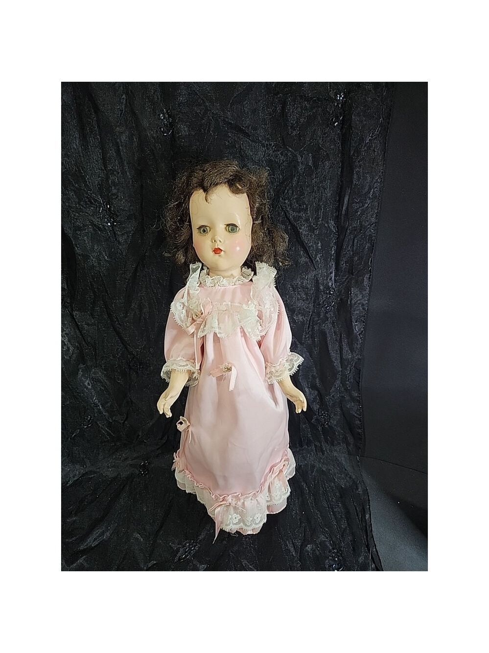 Vintage Walker Doll 17 Inch Hard Plastic Brown Hair Green Eyes